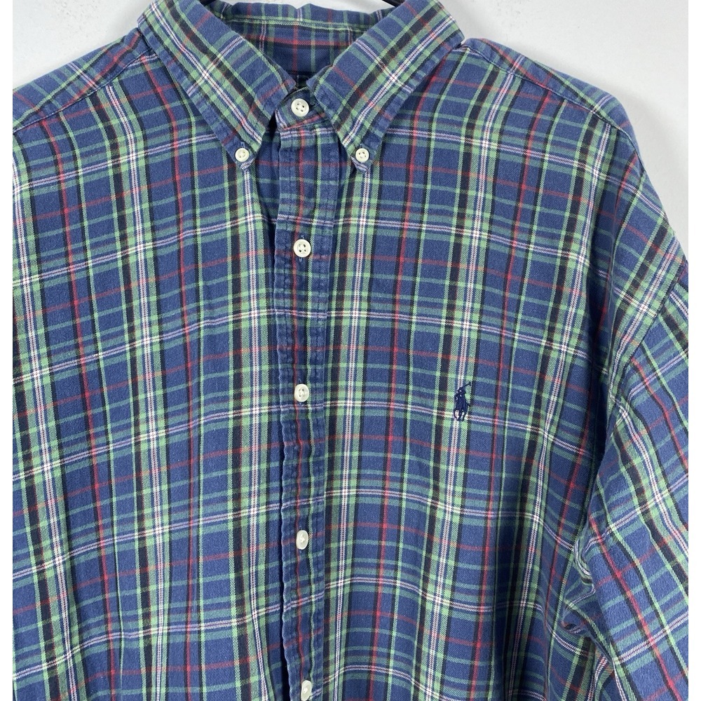 Ralph Lauren Button Down Men XL Blue Green Plaid Blake Long‎ Sleeve Shirt Oxford